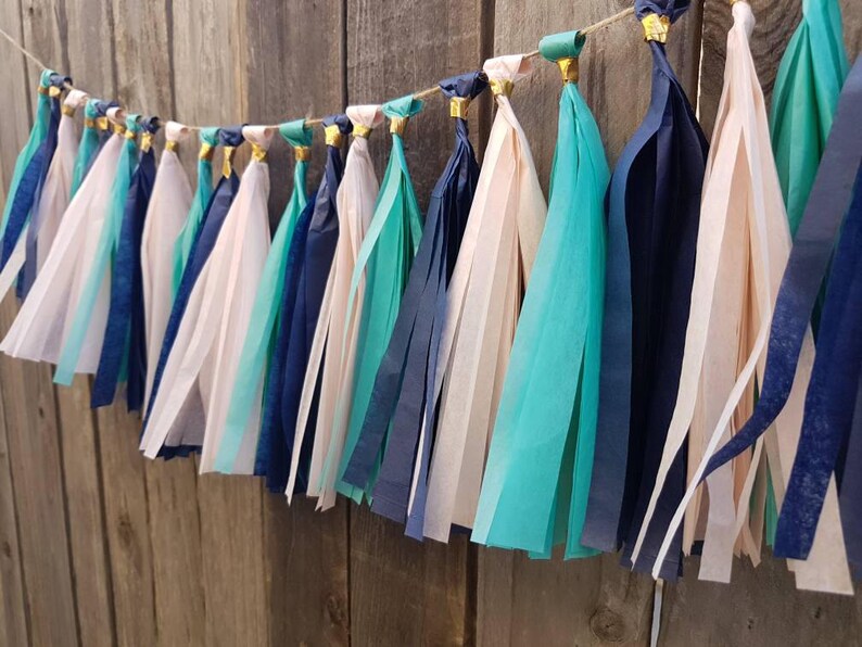 Navy teal and pink tassel garland navy blue and teal garland Etsy