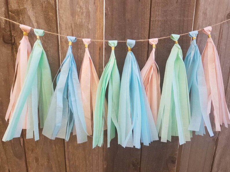 Pink blue and mint tassel garland first birthday baby Etsy