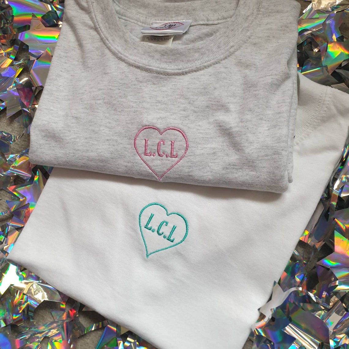 Personalised Heart Embroidered Tshirt. CUSTOMISED unisex Etsy