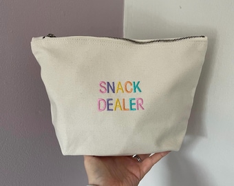 Snack zip up embroidered bag. *Personalised option available*