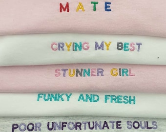 Basic custom rainbow embroidered t-shirt. CUSTOMISED -embroidered top -unisex -cute top -rainbow text -colourful