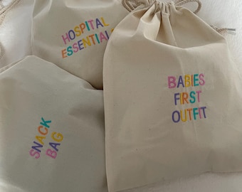 Personalised embroidered drawstring gift bag. *more sizes and colours available*