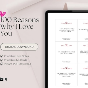 Frasco con notas de amor para hacer tú mismo en formato PDF: regalo romántico imprimible para el día de San Valentín o cualquier ocasión / 100 razones por las que te amo Descarga instantánea