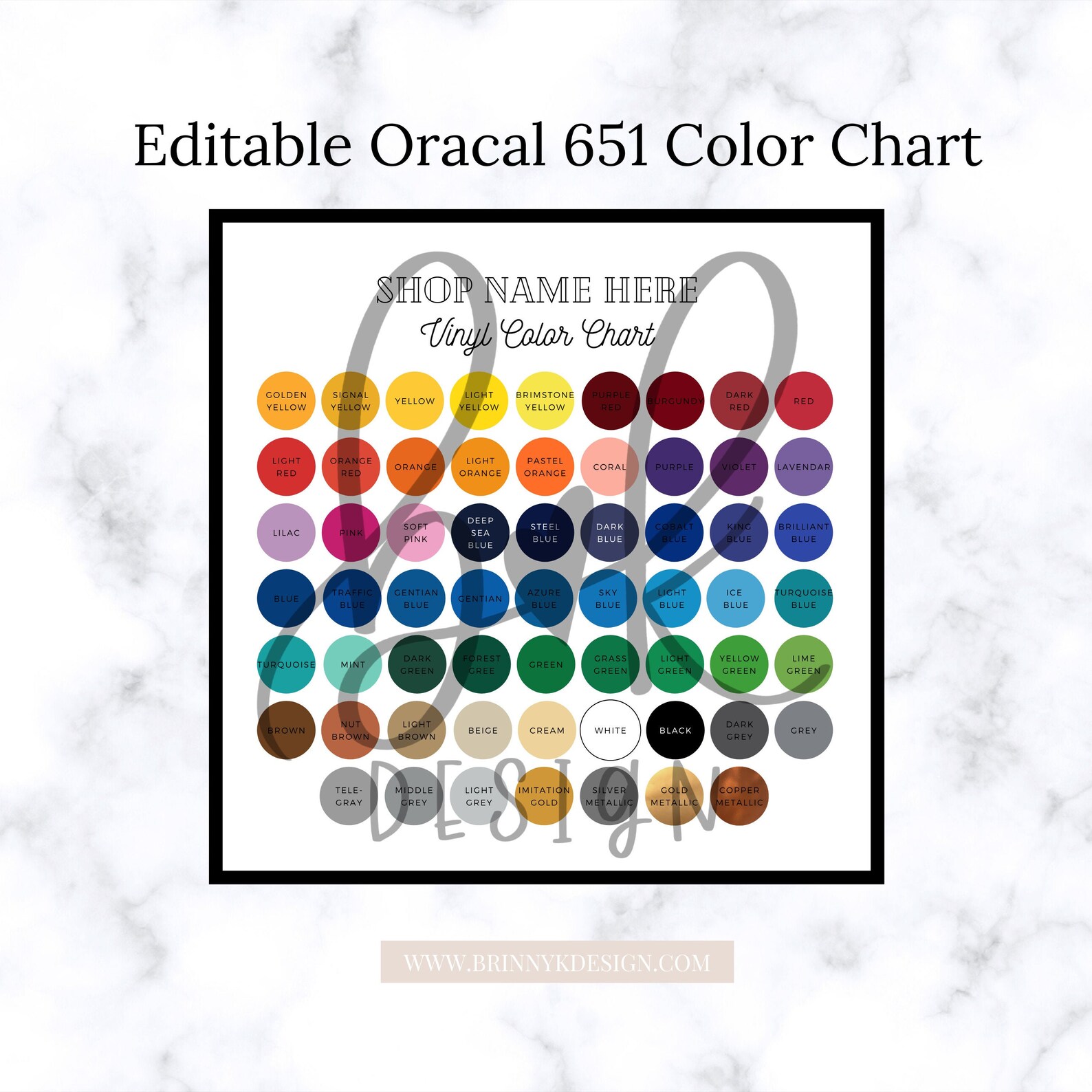 Editable Oracal 651 Color Chart for Cricut and Silhouette Etsy