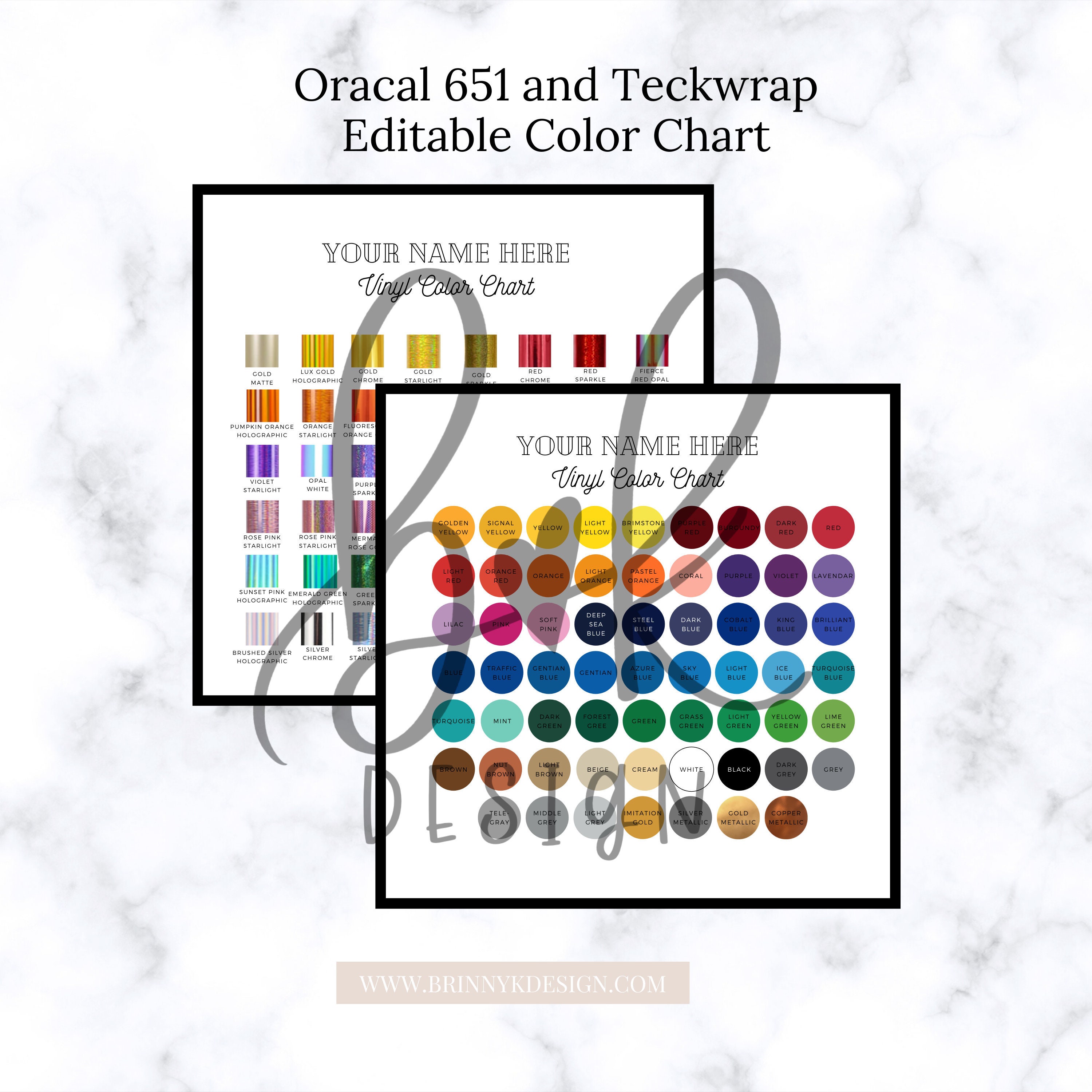 Editable Oracal 651 and Teckwrap Bundle Color Chart for Cricut and Si…