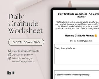 Arbeitsblatt zur Dankbarkeit - Druckbares & digitales Arbeitsblatt zur Selbstfürsorge | Sofort Download