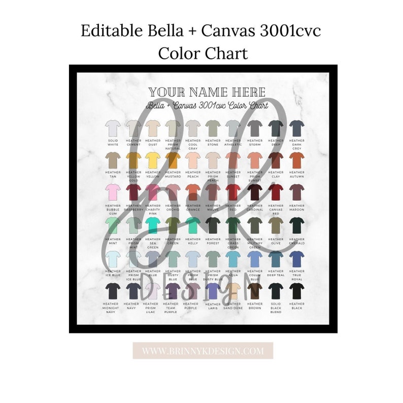 Download Editable Bella Canvas 3001 cvc Unisex Shirt Color Chart ...
