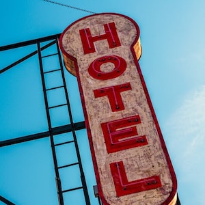 Hotel Sign, Vintage Hotel Sign, NYC Photography, New York City Wall Art, Art Deco, Neon Sign, Rusty Sign, Antique, Home Decor