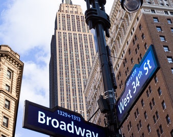 Broadway and 34th Street Sign, Empire State Building, NYC Photography, New York City Wall Art, I Love New York