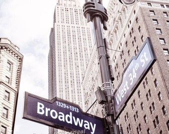 Broadway and 34th Street Sign, Empire State Building, NYC Photography, New York City Wall Art, I Love New York