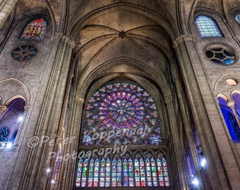 Notre Dame Paris Rose Window Photo, French Cathedral Fine Art Photography, Church Stain Glass, Religious Gift for Her Men Wife Husband Her