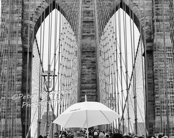 Brooklyn Bridge, White Umbrella, NYC Photography, New York City Wall Art, New York Skyline, I love New York, Large Wall Art