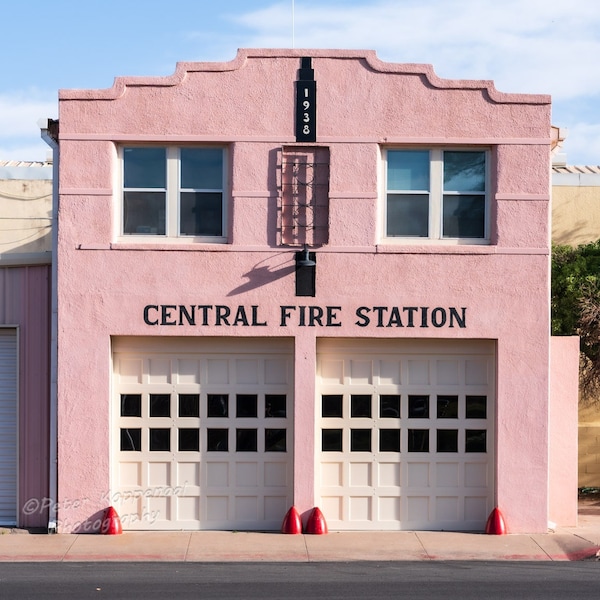 Marfa Firehouse, Marfa Photography, Texas Wall Art, Pink Wall Art, Art Deco, BOHO Wall Decor, Fireman, Firefighter