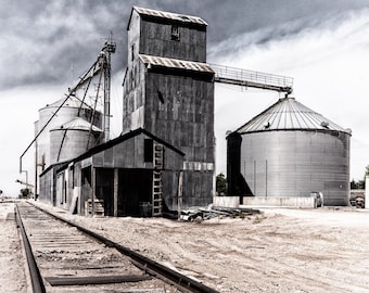 Wyoming Grain Elevator, Railroad Tracks, Wyoming Photography, Railroad Decor, Western Decor, Train Decor, Farmhouse Decor