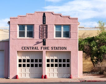 Marfa Photography, Texas Wall Art, Pink Wall Art, Art Deco, Firehouse, BOHO Wall Decor, Fireman, , Firefighter