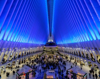 New York City Oculus, Blue Christmas, New York City Wall Art, NYC Photography, Modern Design, Big Apple, I Love  NY, Gift for Her