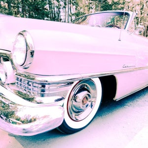 Pink Cadillac, Caddy Wall Decor, Classic Car Photograph, Vintage Automotive Fine Art, 1950 Car Lover Gift, Chrome Cadillac Emblem