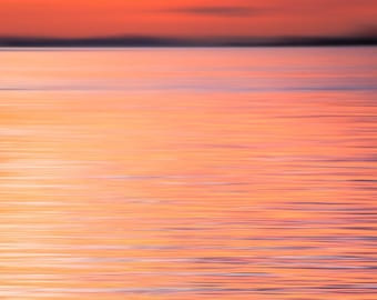 Sunset Abstract Impressionist Ocean Waves Patterns, Coastal Art, Beach House, Gulf Islands, British Columbia, Orange, Blue