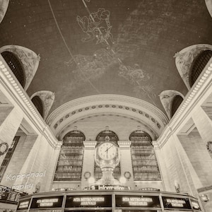 Grand Central Station Clock and Ceiling, NYC Photography, New York City Wall Art, Train Station, Big Apple, I Love New York, Constellations Sepia