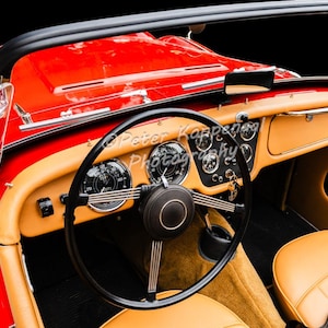 Red Austin-Healey 3000 MK II Interior Print, Vintage Automotive Emblem, Historic 1962 Model BT7 2+2, 1960&#39;s Classic Car Lover Gift