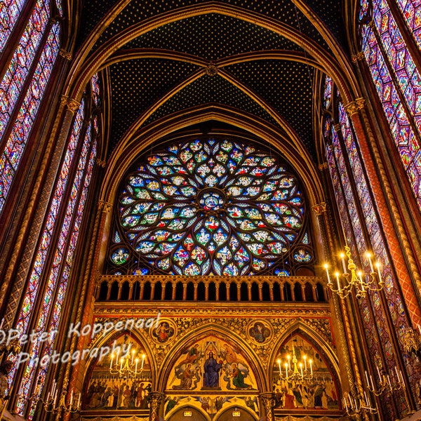 Sainte Chapelle Stained Glass Windows, Paris Photography, Gothic Church, Paris Bedroom Decor, Bathroom Kitchen Wall Art, Religious Gift