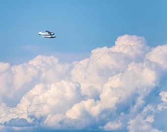 Floatplane Seaplane Over Clouds Photo, Bush Pilot Gift, De Havilland Beaver, Travel Adventure Wall Decor, Airplane Lover