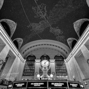 Grand Central Station Clock and Ceiling, NYC Photography, New York City Wall Art, Train Station, Big Apple, I Love New York, Constellations Black & White Dark