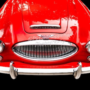 Red Austin-Healey 3000 MK II Chrome Grille Print, Vintage Automotive Emblem, Historic 1962 Model BT7 2+2, 1960&#39;s Classic Car Lover Gift