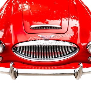 Red Austin-Healey 3000 MK II Chrome Grille Print, Vintage Automotive Emblem, Historic 1962 Model BT7 2+2, 1960&#39;s Classic Car Lover Gift