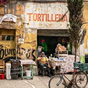 Tortillería de la Ciudad de México, Escena callejera histórica mexicana, Decoración de viaje del restaurante Romita vintage, Decoración de cocina, Decoración de pared para baño