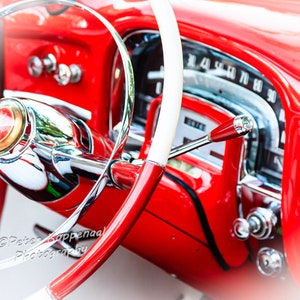 Red Cadillac Photography, Car Lover Gift, Vintage Cadillac Wall Decor, Vintage Automotive Interior, Classic 1950s