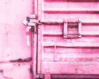 Pretty in Pink Railroad Car Door, Rustic Sante Fe Railway Rail Line, Country Home Wall Art Decor, Train Lover Gift for Him Boyfriend