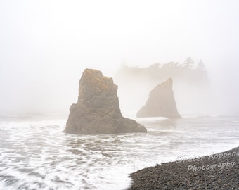 Ruby Beach, Washington Coast, Surf, Misty Seascape, Northwest Coast, Coastal Art, Beach Decor, Ocean Lover