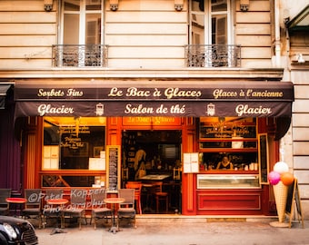 Paris Ice Cream Parlor, Paris Photography, I love Paris Street Scene, Travel Decor, French Kitchen Decor, Bathroom Wall Decor