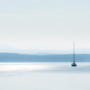 Sailboat Photography, Minimalist, Sailboat Print, Pacific Northwest, Vancouver Island, Nautical Decor, Blue Wall Decor