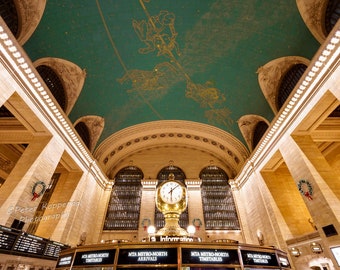 Grand Central Station Clock and Ceiling, NYC Photography, New York City Wall Art, Train Station, Zodiac, Astrology, Constellations