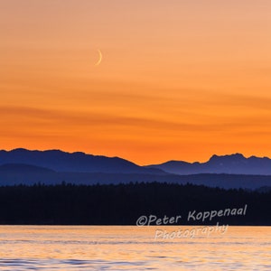 Crescent Moon Rise Sunset Print, Vancouver Island Art, Northwest Coast Art, Pacific Rim, Ocean Sunset Lover