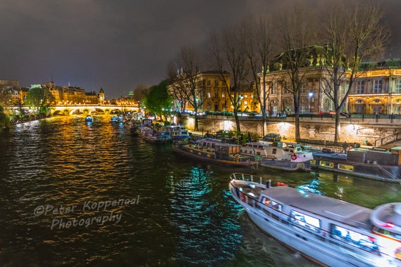 French Seine River Cruise Print Paris Night Lights Fine Art Etsy