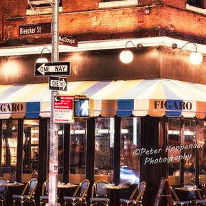 カフェ フィガロ、ブリーカー ストリート グリニッチ ビレッジ、ニューヨーク市の写真、ニューヨーク市の壁画、I Love New York、ビートニクのたまり場