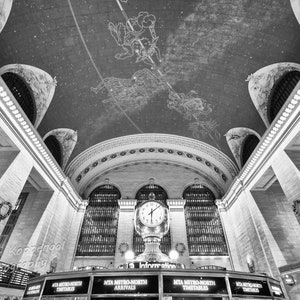 Grand Central Station Clock and Ceiling, NYC Photography, New York City Wall Art, Train Station, Big Apple, I Love New York, Constellations Black & White Light