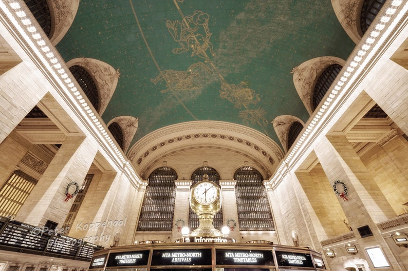 Grand Central Station Clock and Ceiling, NYC Photography, New York City Wall Art, Train Station, Big Apple, I Love New York, Constellations Modern Wash