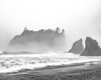 Misty Ruby Beach Seascape Print, Washington Coast, Coastal Rock Art