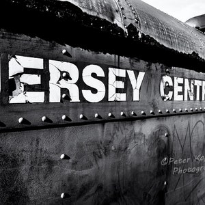 Locomotiva vintage da linha central de Nova Jersey, antiguidade ferroviária, decoração ferroviária, arte de parede para amantes de trem, decoração rústica