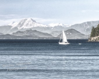 Pacific Northwest Sailboat Photo, Vancouver Island Print, Sailboat Wall Decor, Nautical Decor, Wall Art, Sailing Gift for Men