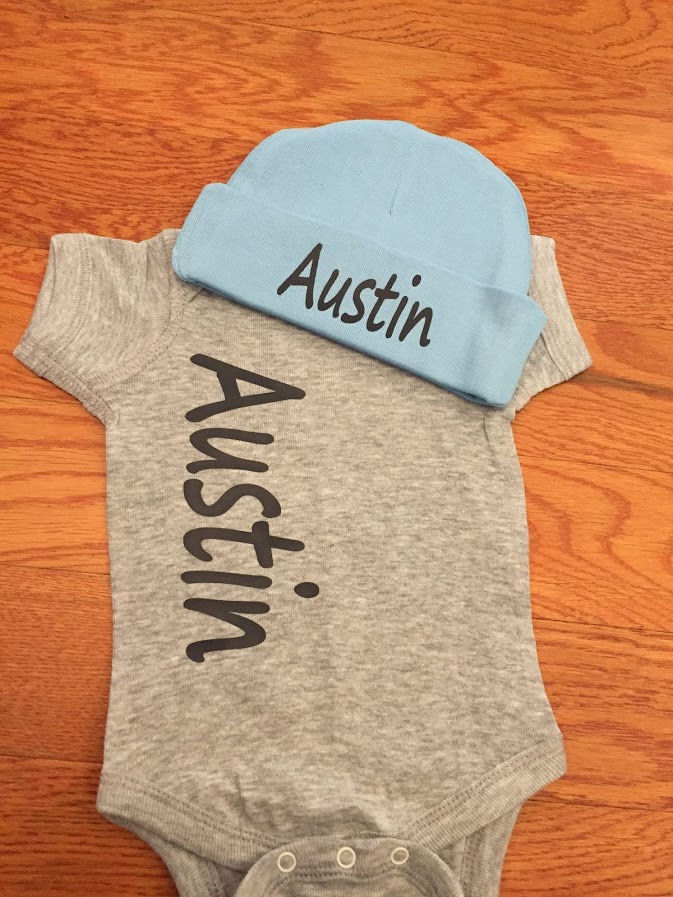 Baby Name Onesie. Personalized Baby Boy Onesie and Hat Set. Etsy