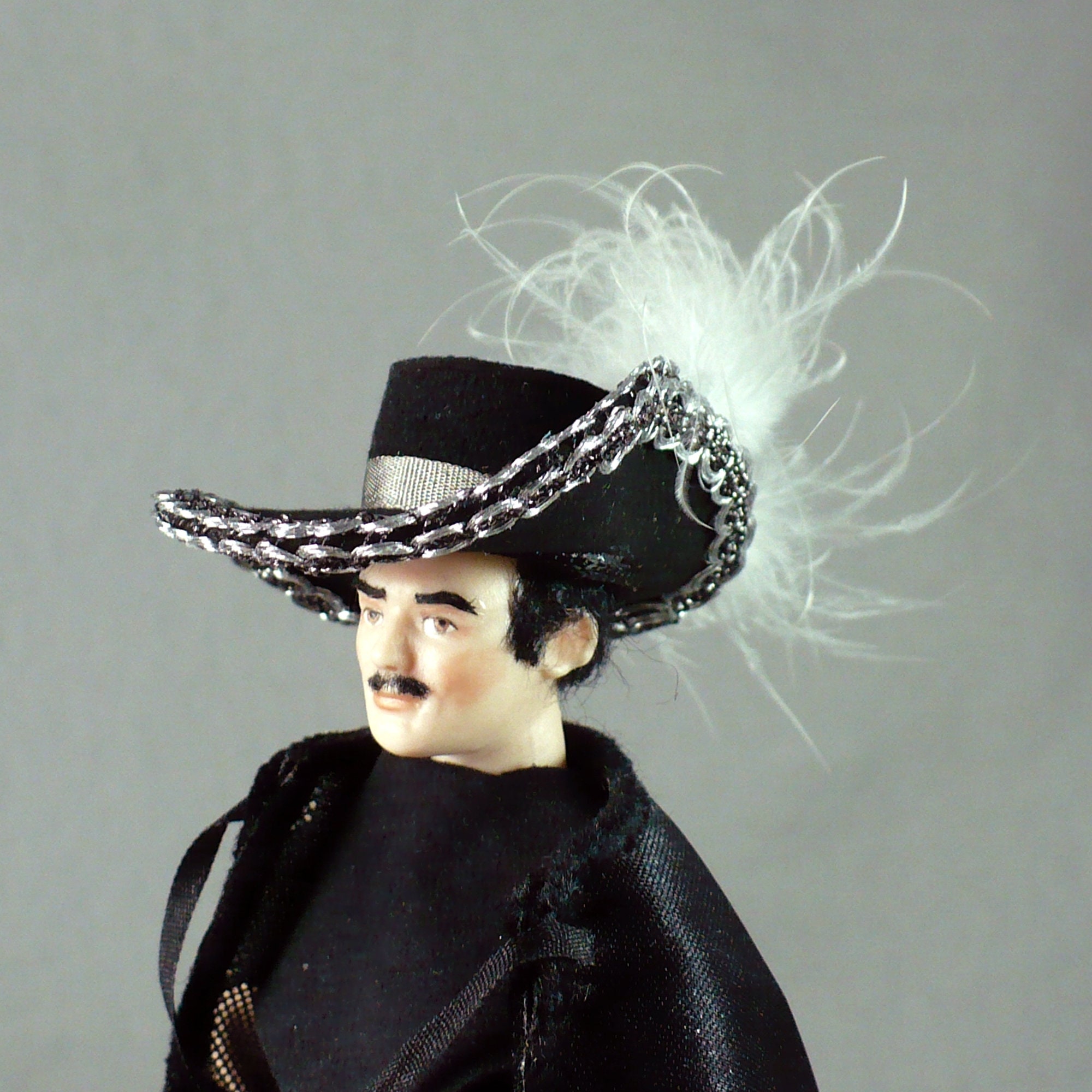 Musketeer Miniature Hat 112 Scale Black Ultrasuede W/ Silver Etsy UK