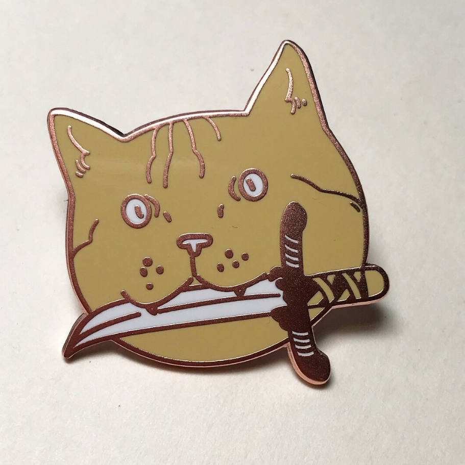 Cat Knife Hard Enamel Pin 1.25in matte copper Etsy