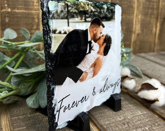 Personalized Photo Plaque, Photo Slate, Natural Slate Frame, Unique Mother's Day, Anniversary Gift, Wedding Present, Gift For Mom, New Home