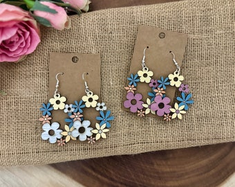 Flower Power Earrings / Hand Painted Wood Earrings / Spring Earrings