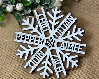 Family snowflake ornament, personalized Christmas gift